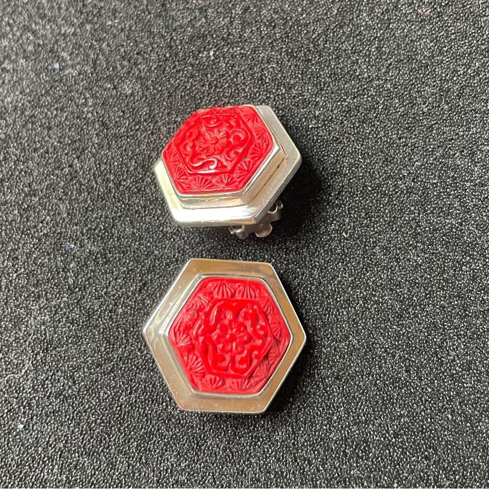 Hexagonal Sajen Sterling Silver Clip-On Earrings